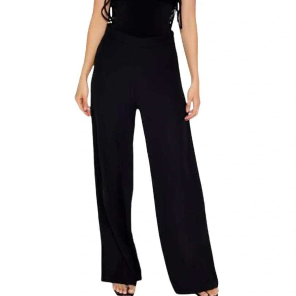 FOREVER 21 NWT Contemporary High Waist Wide Leg Pants Black Elastic Drawstring M